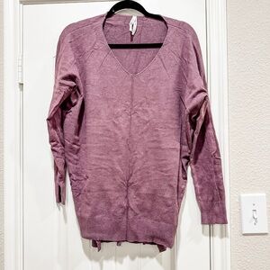 Dreamers Women’s V Neck Tunic Sweater, Purple, Size S/M